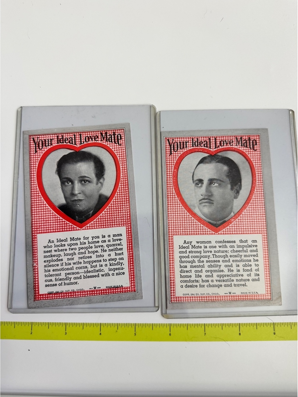 Vintage 'Your Ideal Love Mate' Collectible Cards Set of 2